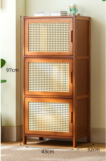 캐비닛 도어 스토리지 모로유리 메쉬도어 대나무 원목 수납장, 메쉬 3단 43x32x97cm