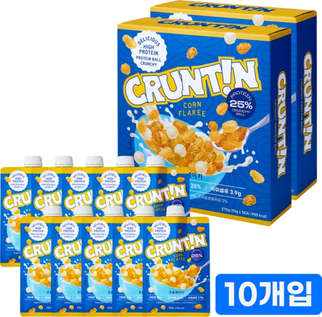 [본사공식몰] 크런틴 크런치볼 단백질쉐이크 콘플레이키 당 0g대, 2박스, 275g - 쿠팡