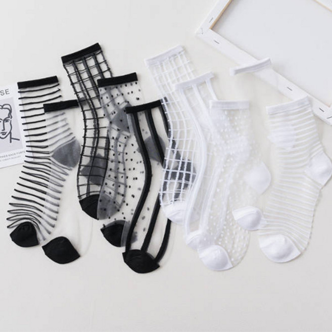 다이나토리 블랙 화이트 시스루 중목 양말 5켤레