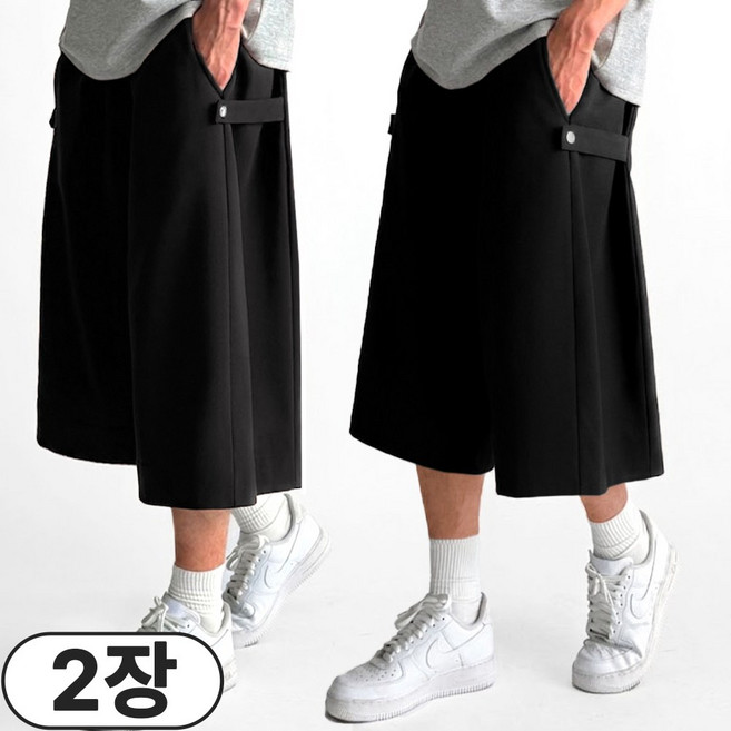 빠델 [당일출고/1+1] 7부 사이드스냅 버뮤다팬츠 벌룬 와이드 반바지 빅사이즈스웻 팬츠 츄리닝