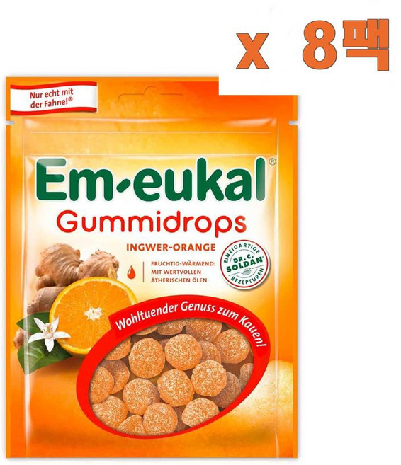 (독일직배) 엠오이칼 구미 드롭 진저 오렌지 젤리 사탕 캔디 90g 8개 Em-eukal gummy drops ginger-orange 90g