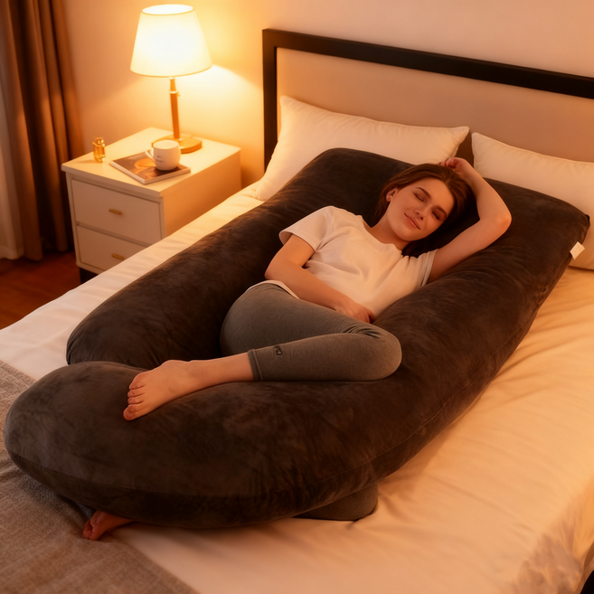 고급 코튼 인체공학 배게 임산부/측면수면 필수템 바디필로우, 블랙