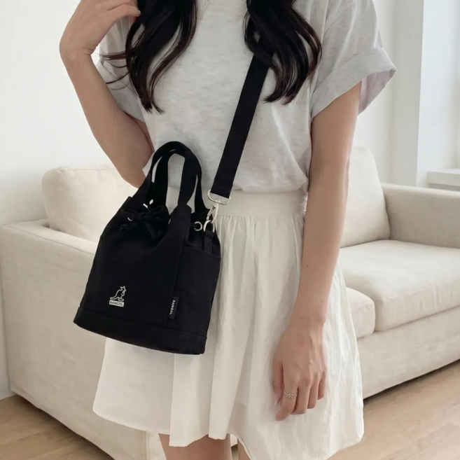 [백화점 정품] 캉골 캔버스 미니 버킷백 여성 귀여운 버켓백 숄더백 크로스백