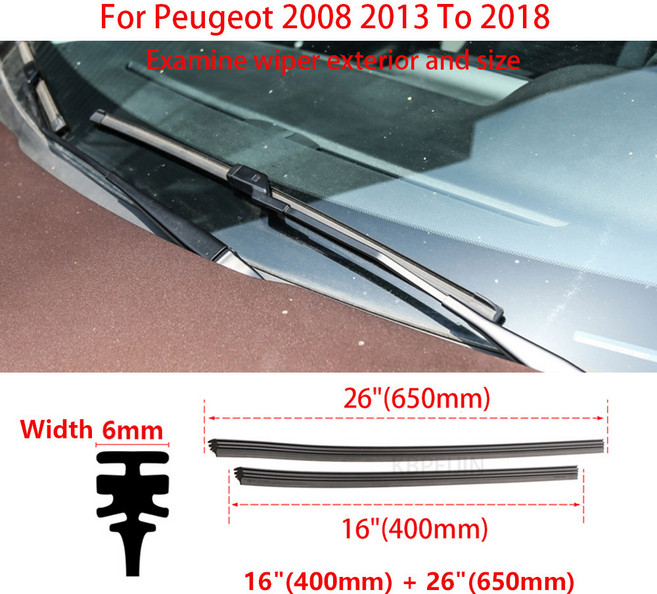 와이퍼 2014 리필 액세서리 2008 스트립 2016 세트 자동차 블레이드 2013 2015 푸조 고무, 16 and 26