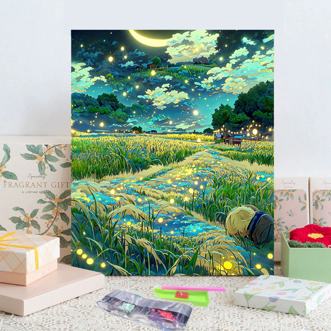 브리안트 힐링 보석십자수 캔버스형 DIY 세트 30 X 40 cm, 1개, 달빛 들판