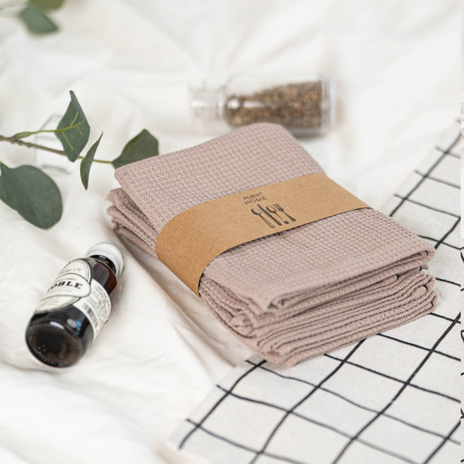 롬에이 라움 키친크로스 4P 행주 주방 핸드타올 와플 순면 덮개, 라움 키친크로스 4P[베이지]