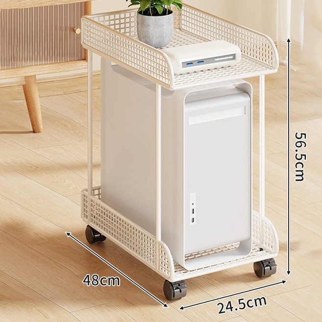 컴퓨터 받침대 본체 이동식 철제 기능 바퀴 수납 선반 창고 정리 철재 트롤리 달린 메쉬망, 13_화이트 대형 이중층 대형 메쉬
