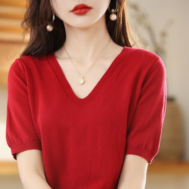 여성 니트 반팔 티셔츠 SH949RE