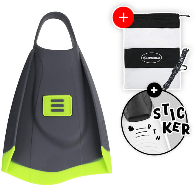 DMC 디엠씨 엘리트맥스 숏핀 훈련용 수영 오리발 + 망사가방 증정, 숏핀 + 오리발스티커증정, 차콜