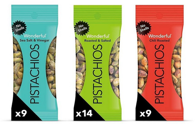 Wonderful Pistachios 껍질 없음 3가지 맛 혼합 버라이어티 팩 32개(21.3g(0.7온스) 로스트 및 솔티드 너트 (14) 칠리 로스트 (9) 바다 소, 1개
