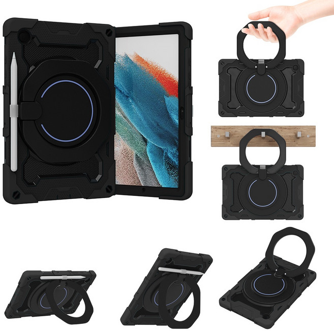 三星 Galaxy Tab A9 A8 S7 S8 S9 S9FE Ultra FE 平板保護套 防摔保護殼, 盔甲大手環-黑色-送背帶,S7/S8/S9/S9FE 11吋通用, 1個