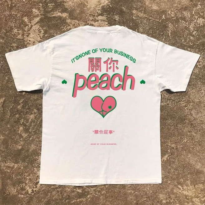 【California Factory】關你peach T恤 柔軟舒適 簡約設計 俏皮可愛, 白色,3XL