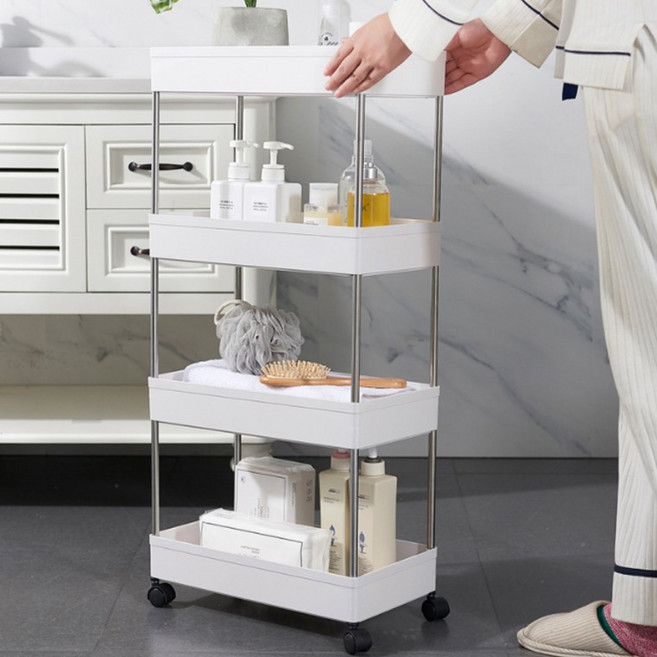 [해빛스타] 다용도 틈새 수납 선반 미용 북카트 정리함 수납함 거실 주방 팬트리 휴게실, 중형 3단