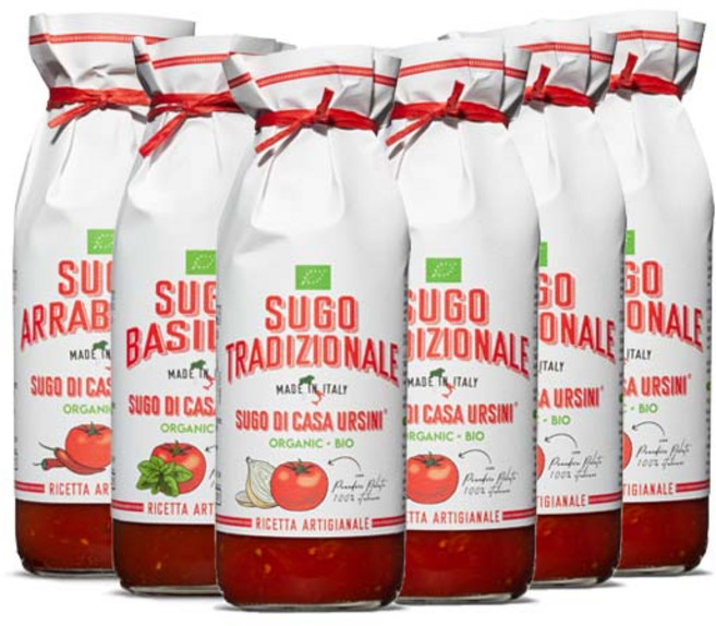 우르시니 유기농 파스타 토마토소스(오리지널4 바질1 아라비아따1), 6개, 500g