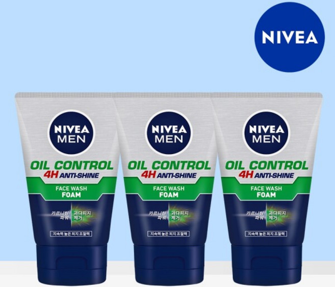 니베아 맨 오일 컨트롤 훼이스 워시 폼, 100g, 3개
