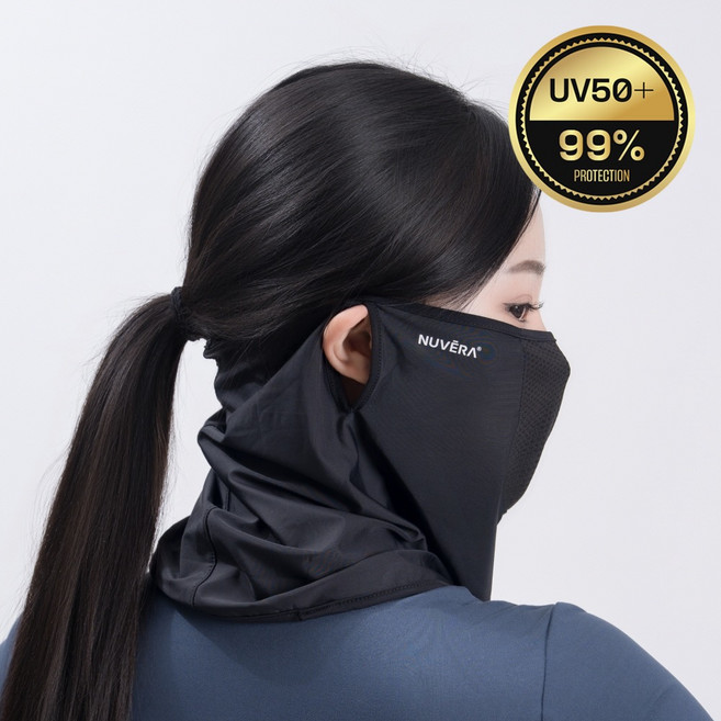 누베라 자외선 차단 스포츠 테니스 마스크 UV차단 UPF50+, 블랙, 1개