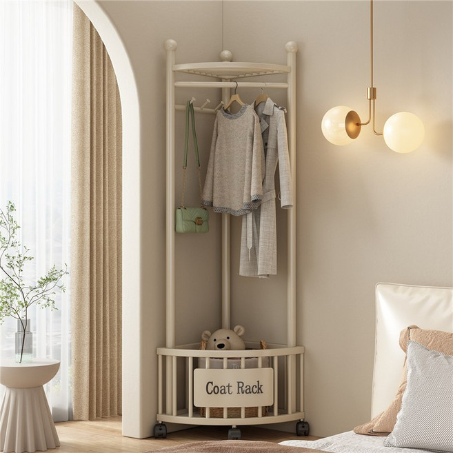 2단식 코너옷걸이 침실 코너행거 대용량 하단 수납 스탠드옷걸이, Cream White 크림 화이트