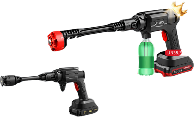 Jienuo 無線高壓清洗機, 黑色, 【六合一噴頭-頂配款】電機升級 2塊Type-C快充電池+2根5米水管
