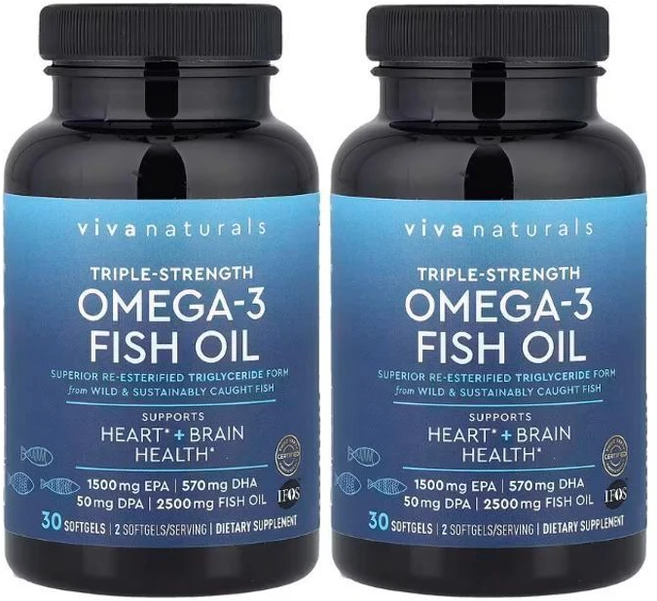 (1+1) 비바내추럴스 오메가3 피쉬오일 2500mg 소프트젤 30정 (2병), 2개 - 쿠팡