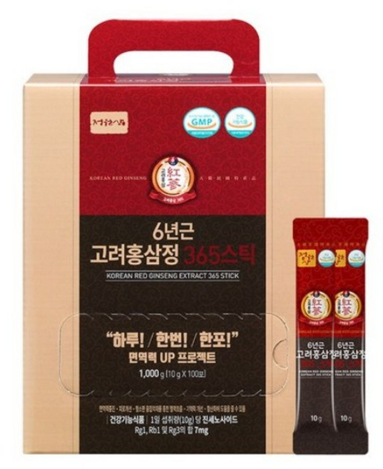 정원삼 6년근 고려홍삼정 365스틱 100gx100포 피로회복에 하루한포, 1, 100