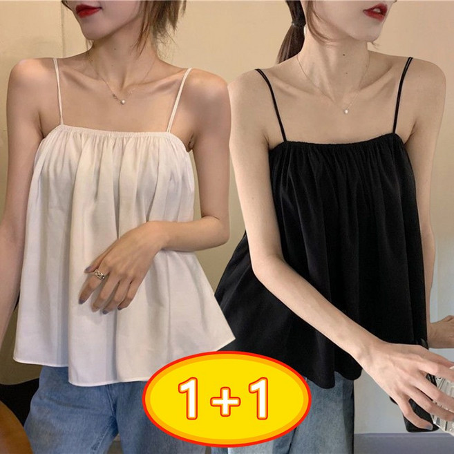 ORZQU 1+1 여름 여성 기본 빅사이즈 크롭 끈나시 캐주얼 심플 민소매 상의