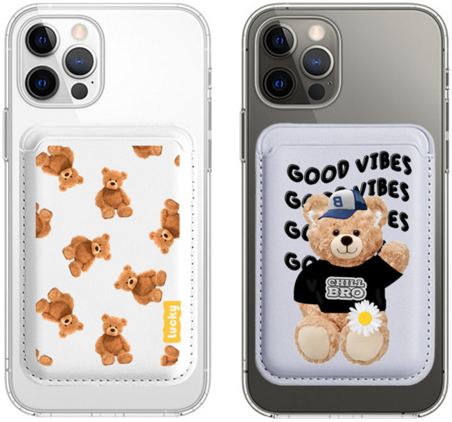 테디베어 곰돌이 인형 맥세이프 가죽 카드지갑, 1개, 21 카드지갑 베리 러버 베어