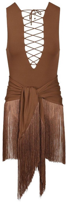 톨러마르모 Sahara lace-up fringed swimsuit, 브라운계열