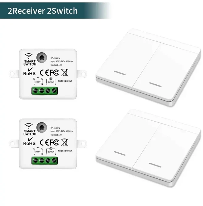 GERMA 무선 조명 스위치 433MHz 원격 제어 123Gang 인터럽터 벽 스마트 조명 스위치 10A 110V 220V 램프 LED, 01 220V 10A, 08 2Receiver 2Switch