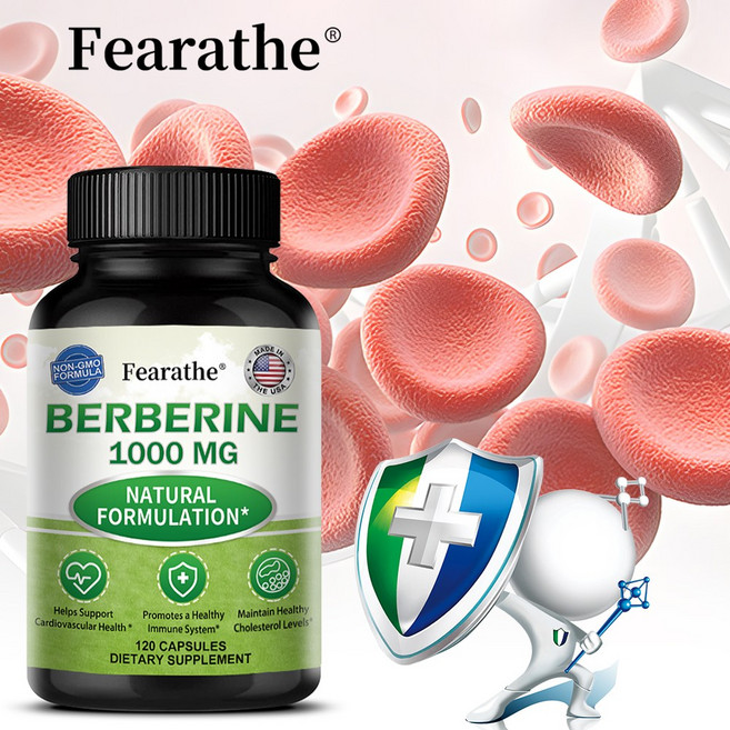 순수 베르베린 1000mg 보충제 - 심혈관 건강 면역력 및 건강한 콜레스테롤 수치 지원 천연 베르베린 HCL 강력한 베르베린 비건 추출물 캡슐, 120정, 1개