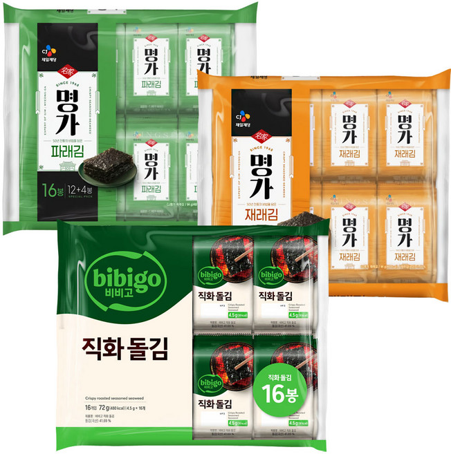 명가 재래김 4g 16봉+파래김 4g 16봉+직화돌김 4.5g 16봉, 64g, 1개