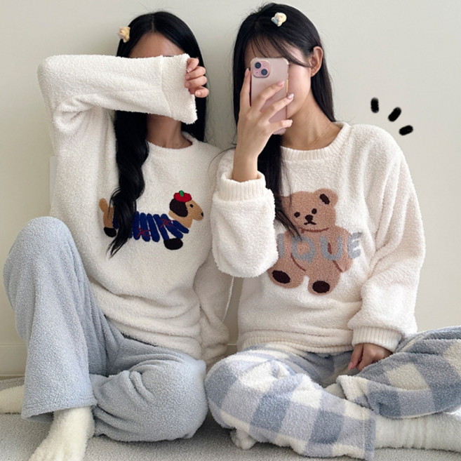 [보송/러블리]귀여운 곰돌이 꿀잠 겨울잠옷 / 테디피크체크수면잠옷세트SM