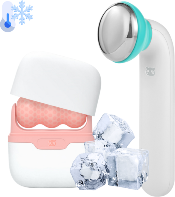 믿추 아이스롤러 쿨링 얼굴 마사지기 피부관리, 1개, 블루+핑크