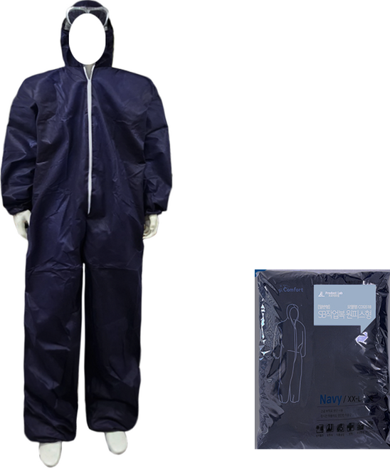 일회용작업복 원피스작업복_남색 부직포 방진복 분진복 방역복 보호복 일체형 네이비, [플러스] SB원피스작업복-짙은 남색(네이비)-L, 1개