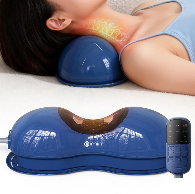 nimin 저주파 EMS 목 마사지기 안마기 3D 공기압 에어리프트 경추 스트레칭 마사지 및 온열 레드라이트 기능, 네이비, KL-550