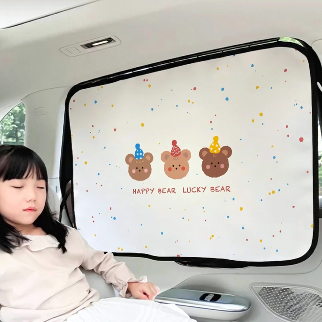 꾸마망 차량용커튼 암막 레일 차량햇빛가리개 3세대 고급형, 1개, 곰세마리