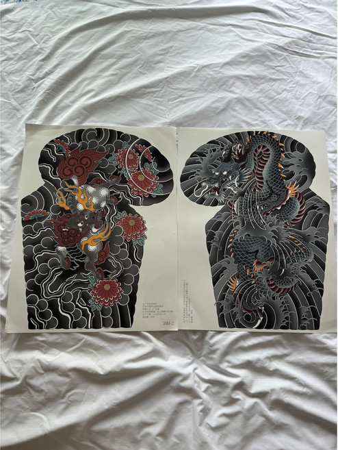 알렉산더 이레즈미 타투스티커 초대형 가슴긴팔 용 해태 문신 이레즈미문신, 1개, 오른쪽(용)