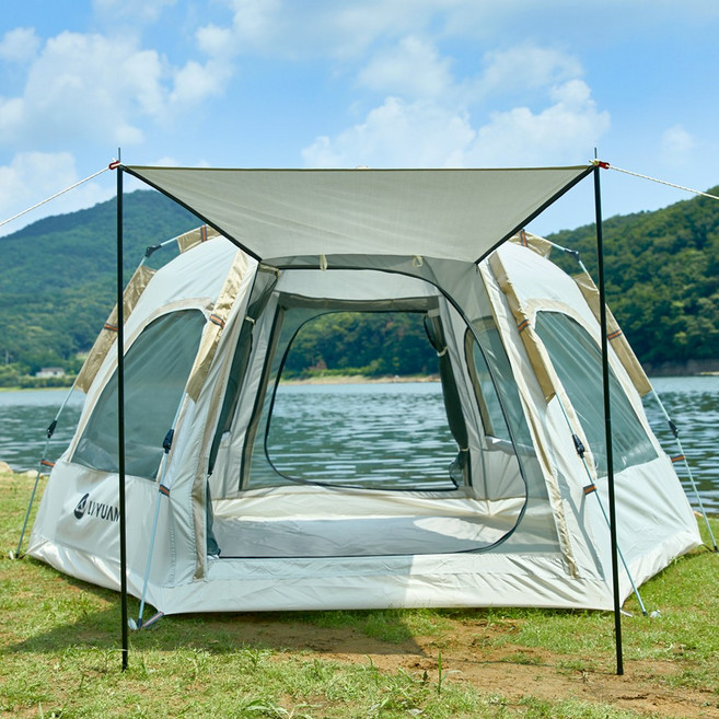 녹원 원터치텐트 전체개방 그늘막 육각 대형 돔텐트, 3-4인용(240*210*135cm), 혼합색상, 3-4인용