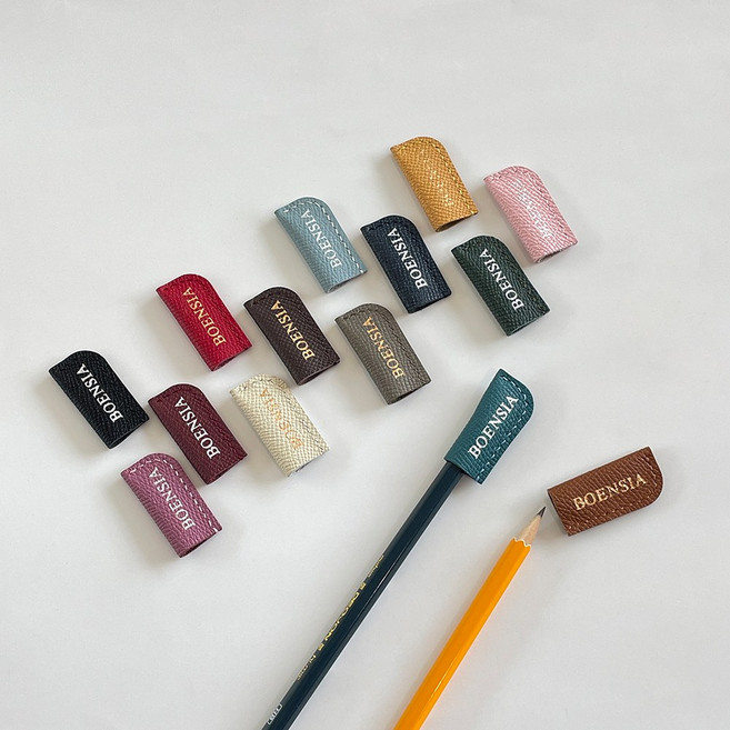 보엔시아 엡송 가죽 수제 연필캡 이니셜 색연필 펜슬 뚜껑 연필 심 보호캡 홀더, 각인, 초코 브라운