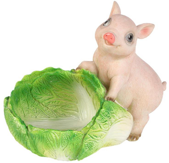 HAIMINGJUN 만화 돼지 조각 양배추 보관 트레이 보석 보관 용기 다기능 데스크탑 정리함 (가정용 탁상용 주방용), 수지, 하얀색
