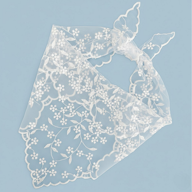 러블리 플라워 패턴 레이스 망사 헤어두건 스카프