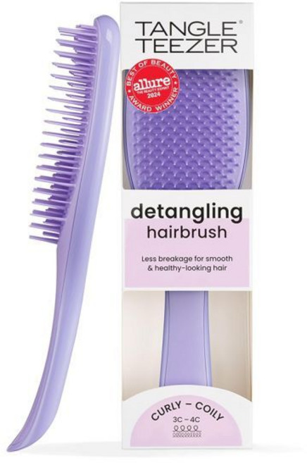 TANGLE TEEZER 헤어브러쉬 브러쉬빗 브러시 드라이 탱글 티저 얼티밋 디탱글러 컬리 헤어 및 습식 곱슬거림 파손을 줄여 3C에서 4C 타입 퍼플 패션, 1 Count (Pack of 1), Purple Passion