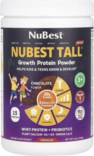 NuBest NuBest Tall® 성장 단백질 분말 만 3세 이상 어린이 및 청소년용 초콜릿 맛 340g(12oz), NuBestNuBestTall성장단백질분말만3세이상어린, 340g, 1개 - 쿠팡