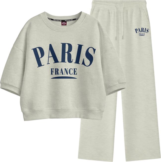 몰토벨리노 토르소 TSF 파리프랑스 세미오버핏 크롭 반팔 맨투맨 일자팬츠 세트