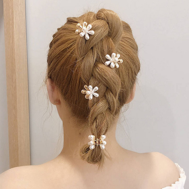 2/4/6/8P 꽃진주 미니 집게핀 초미니 플라워 헤어핀 미니핀 소형 헤어클립