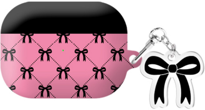 리본 패턴 발레코어 에어팟프로2/에어팟3/에어팟4 하드 케이스 +아크릴키링 세트, 블랙리본, AirPods(3세대), 1개