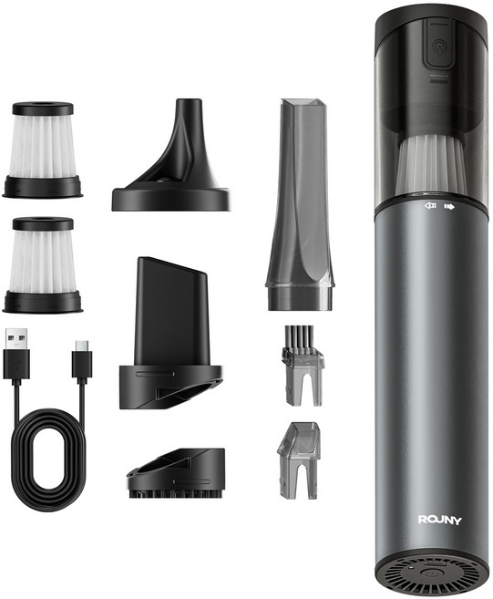 ROUNY 무선 차량용 청소기 먼지 흡입과 바람 부는 겸용 휴대용 청소기 강력 에어건, 짙은 회색, Xs Pro