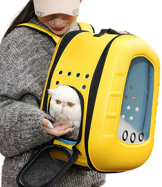 퍼피허그 Hard Shell 투명 우주선 강아지 백팩 산책가방 이동 가방 고양이 애견 기내용 컨넬 배낭, 1개, 옐로우