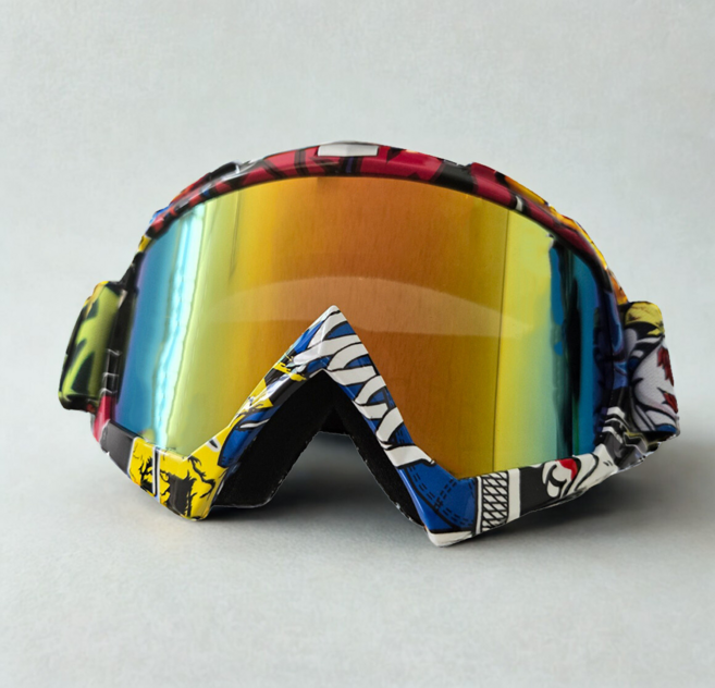 아트 그래피티 스키 스노우 오토바이 바이크 워터밤 방풍 UV400 고글, 1개, 골드B