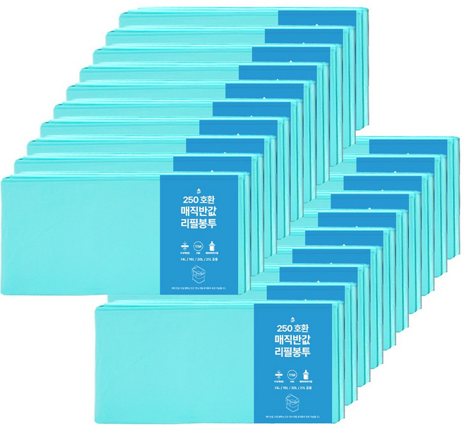 매직캔 호환 반값 리필봉투 250 베이비파우더향, 20개, 21L