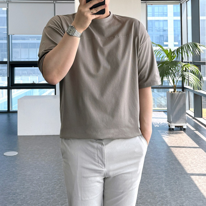 룩플레인 쿨 분또 원단 국내생산 절개 디테일 반팔 티셔츠 6color